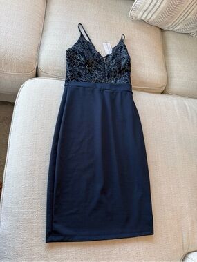Windsor Navy Lace Bodice Slip Dress